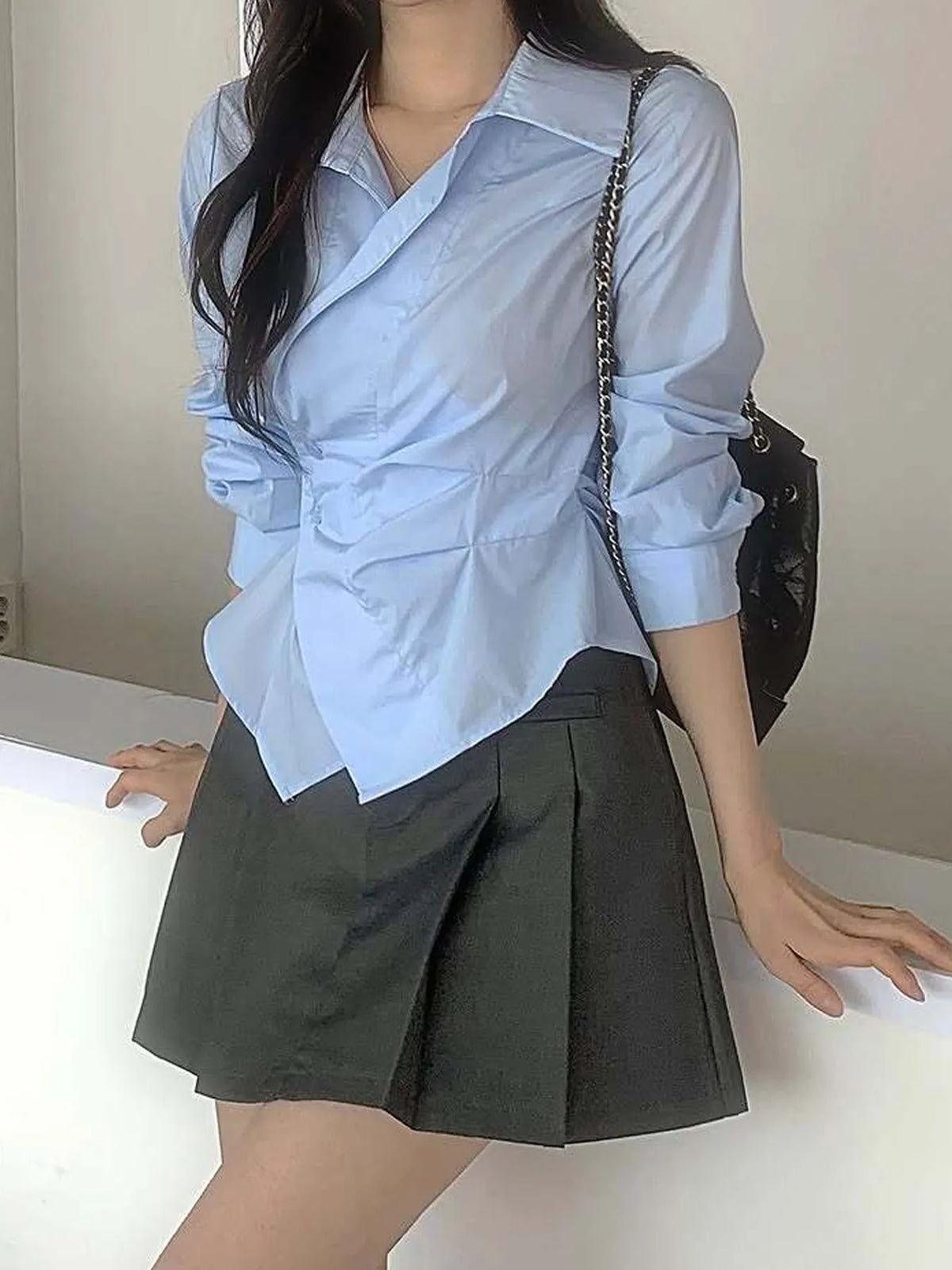 ChicAura™ Asymmetric Irregular Long-Sleeve Polo Shirt & Elegant Tunic Blouse