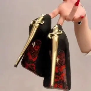 2026 Women's Black Patent Leather Sword-Heel Pointed Pumps | Queen Runway Stiletto Heels