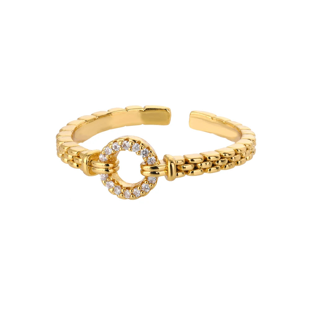 Lumière Luxe™ Stainless Steel Geometric Twist Chain Adjustable Open Ring