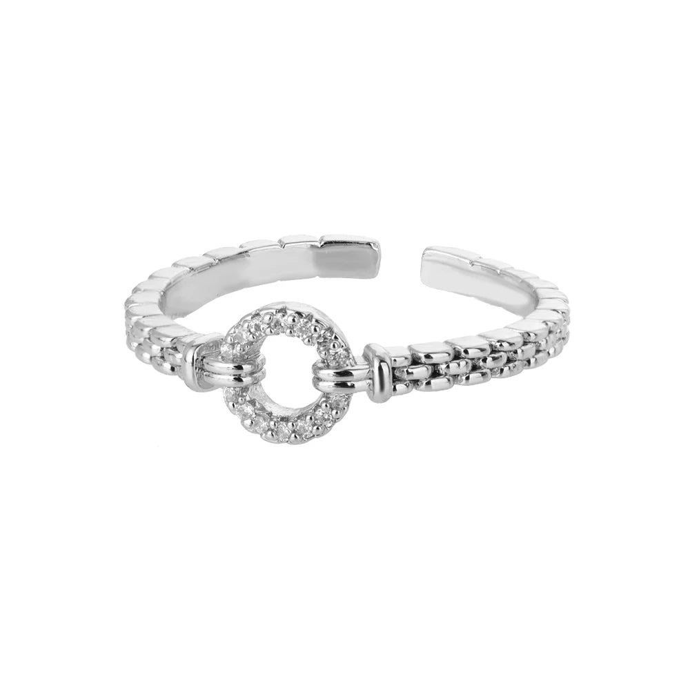 Lumière Luxe™ Stainless Steel Geometric Twist Chain Adjustable Open Ring
