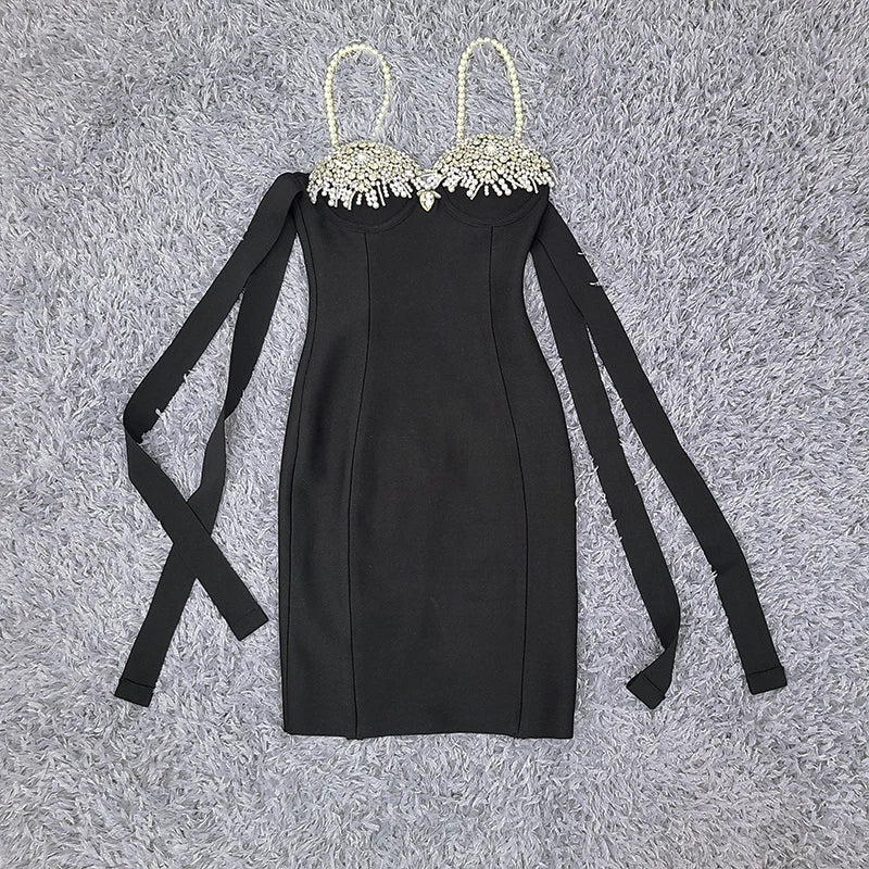 Women's 3D Floral Appliqué & Tassel Bandage Mini Dress