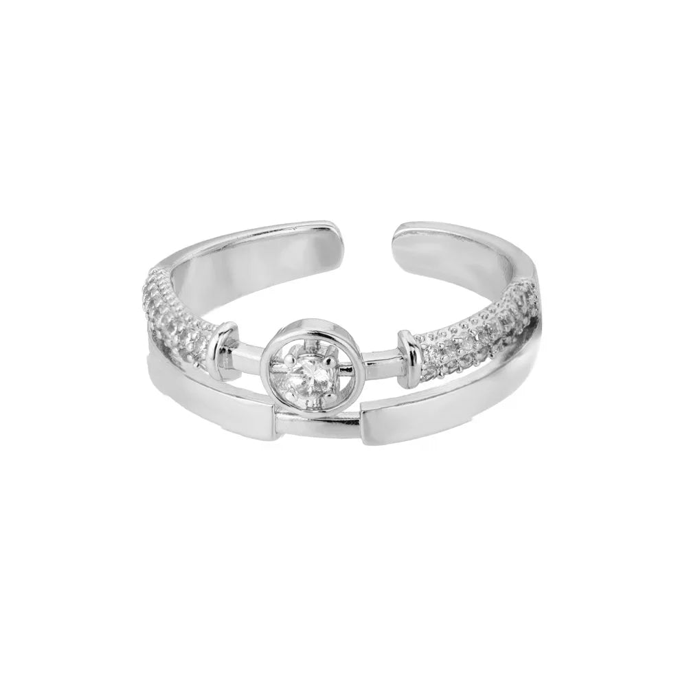 Lumière Luxe™ Stainless Steel Geometric Twist Chain Adjustable Open Ring