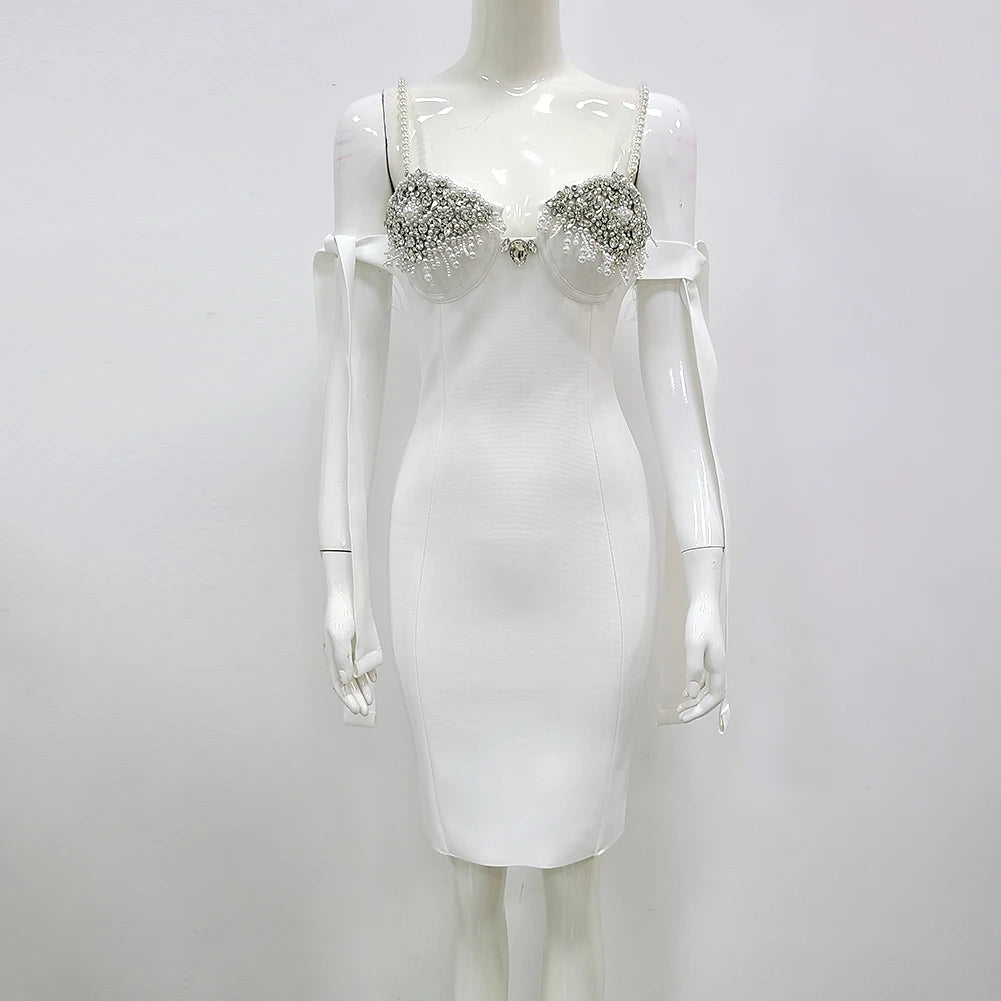 Women's 3D Floral Appliqué & Tassel Bandage Mini Dress