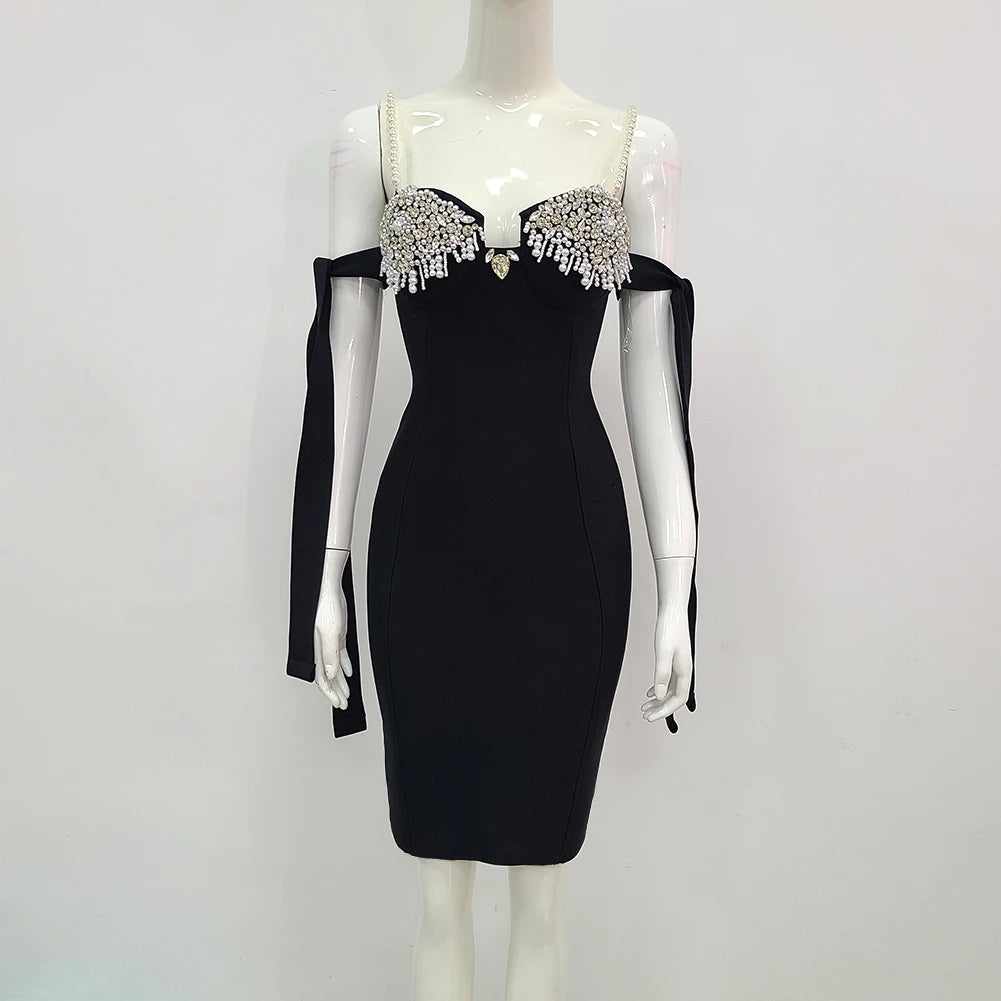 Women's 3D Floral Appliqué & Tassel Bandage Mini Dress