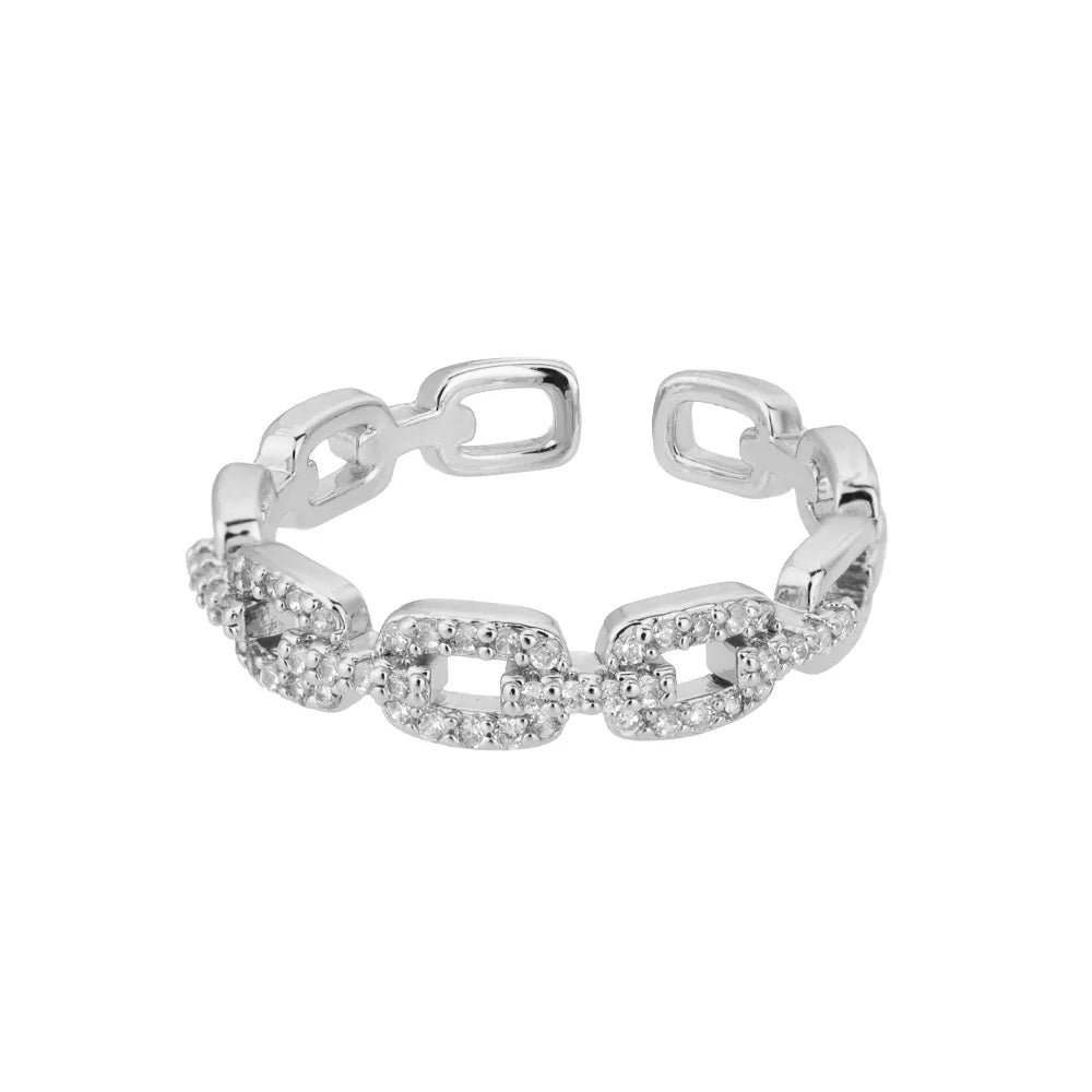 Lumière Luxe™ Stainless Steel Geometric Twist Chain Adjustable Open Ring