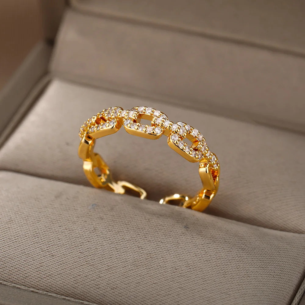 Lumière Luxe™ Stainless Steel Geometric Twist Chain Adjustable Open Ring