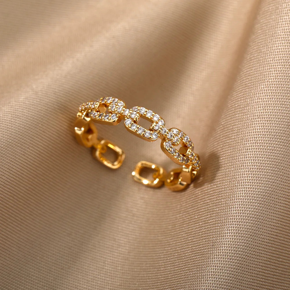 Lumière Luxe™ Stainless Steel Geometric Twist Chain Adjustable Open Ring