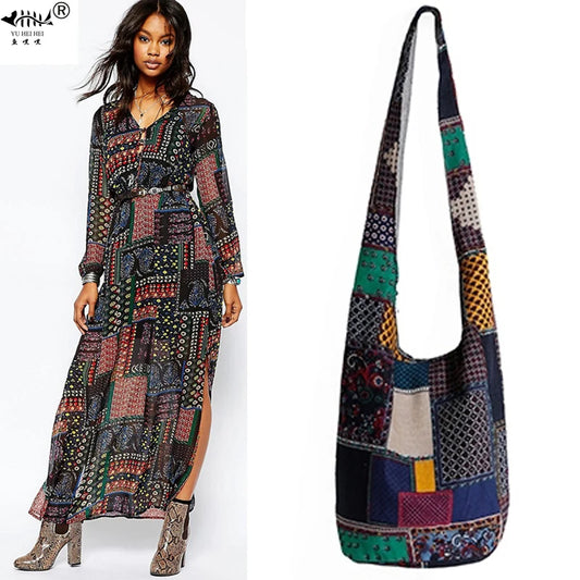 Women's Vintage Bohemian Cotton Canvas Crossbody & Shoulder Bucket Bag