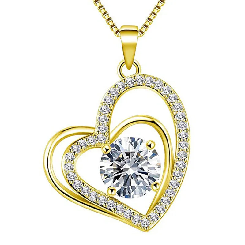 Women's Romantic Silver-Tone Heart Pendant Necklace with Cubic Zirconia