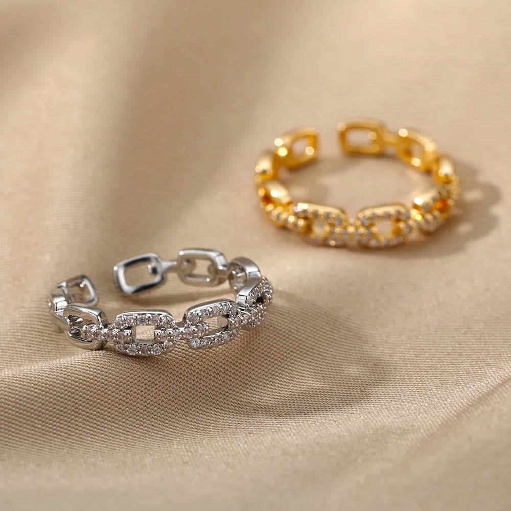 Lumière Luxe™ Stainless Steel Geometric Twist Chain Adjustable Open Ring