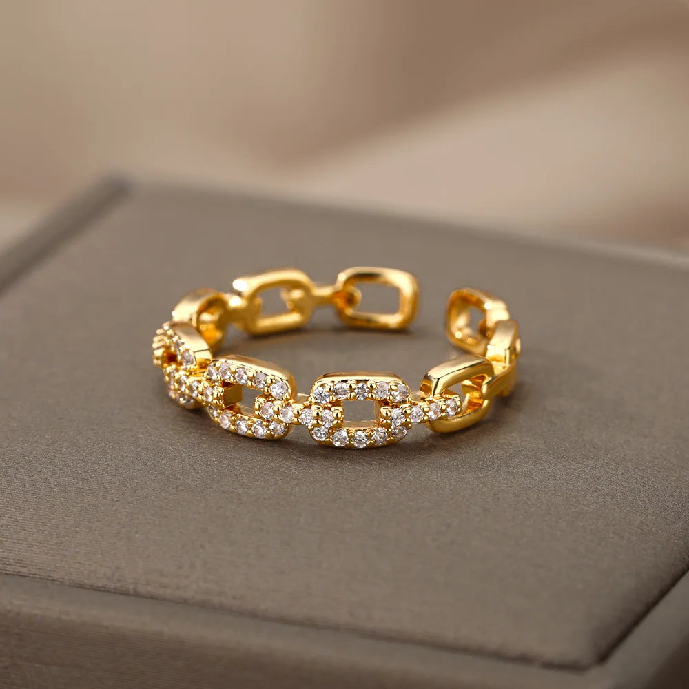 Lumière Luxe™ Stainless Steel Geometric Twist Chain Adjustable Open Ring