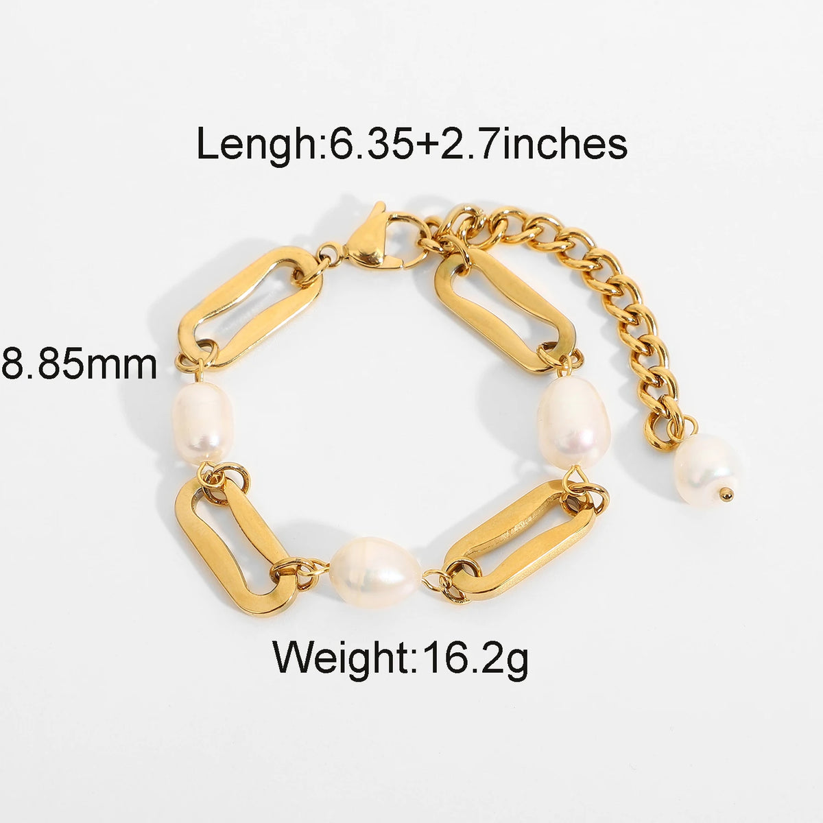 18K Gold Plated Stainless Steel Baroque Freshwater Bracelets For Women Rectangular Chain Spacer Pearl Bracelet Party Jewelry