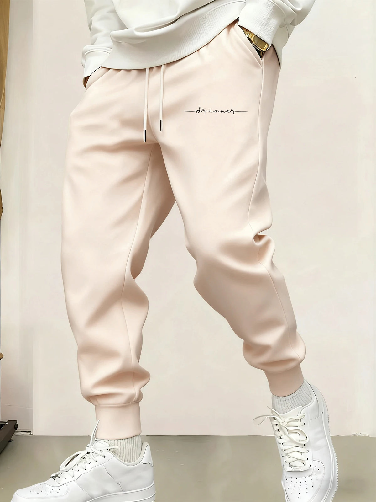 vMen’s Fleece Drawstring Sweatpants – Cursive Graphic Warm Casual Joggers
