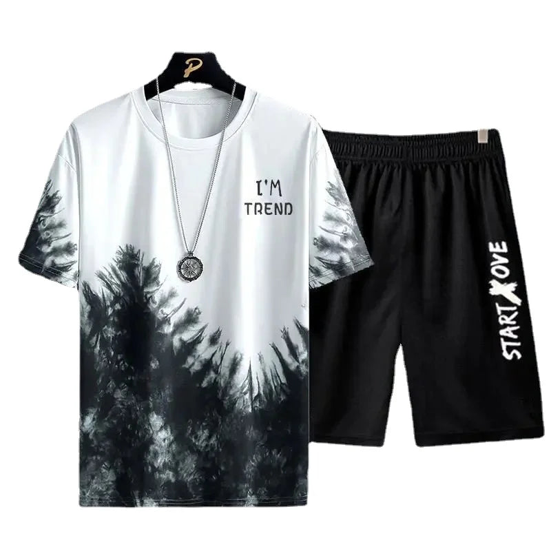 Men’s 2-Piece Printed T-Shirt & Shorts Gym Set – Quick-Dry Summer Workout Outfit