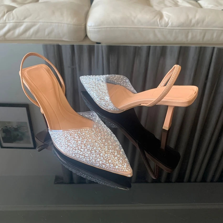 Women's Elegant Pearl-Decorated Slingback High Heel Pumps