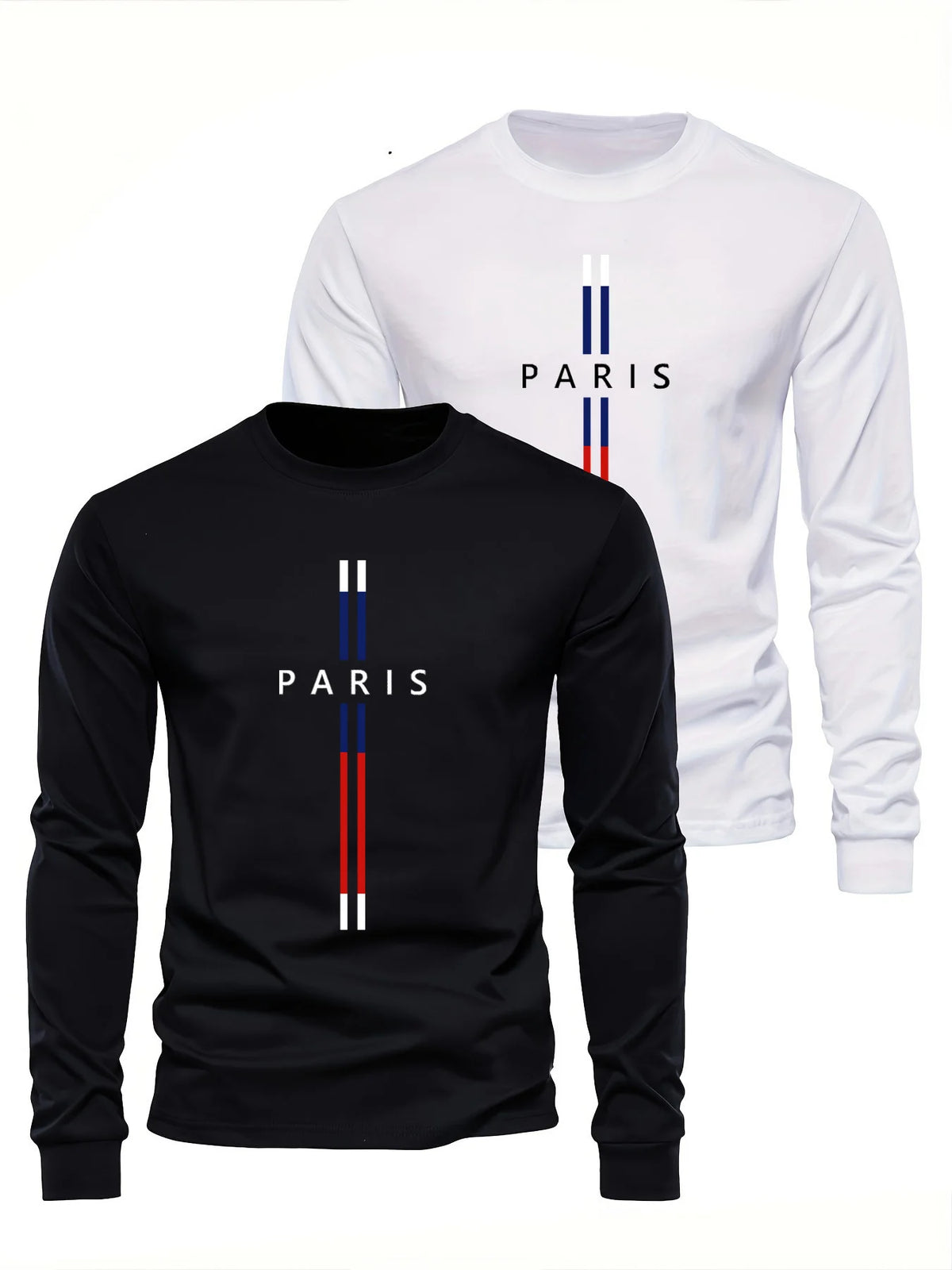 Men's Pure Cotton "Paris" Graphic Print Long-Sleeve T-Shirt