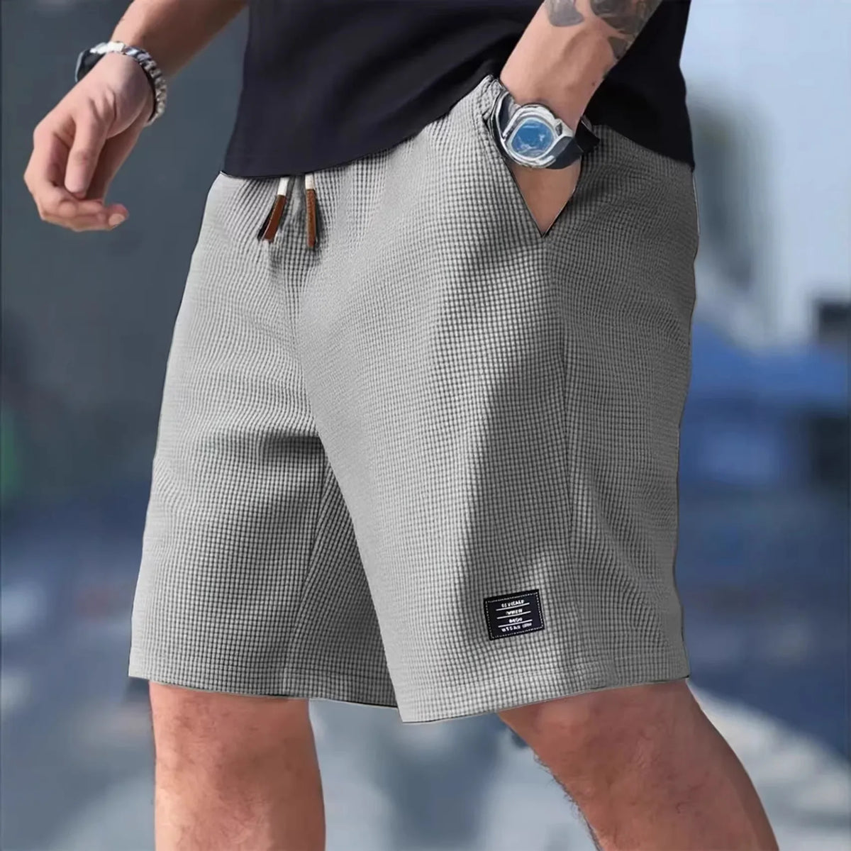 Men’s Waffle Knit Quick-Dry Casual Shorts – Breathable Beach & Streetwear Bermuda Shorts