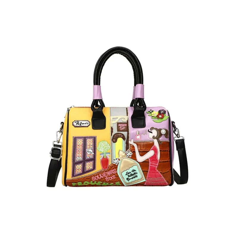 Women's Retro Patchwork Printed PU Leather Shoulder Bag