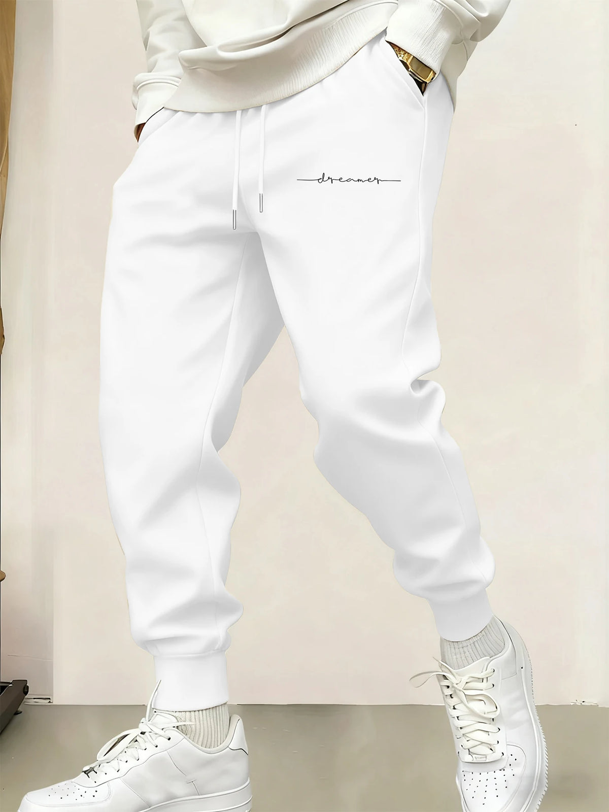 vMen’s Fleece Drawstring Sweatpants – Cursive Graphic Warm Casual Joggers