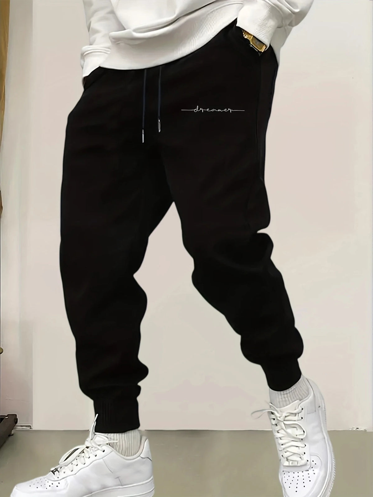vMen’s Fleece Drawstring Sweatpants – Cursive Graphic Warm Casual Joggers