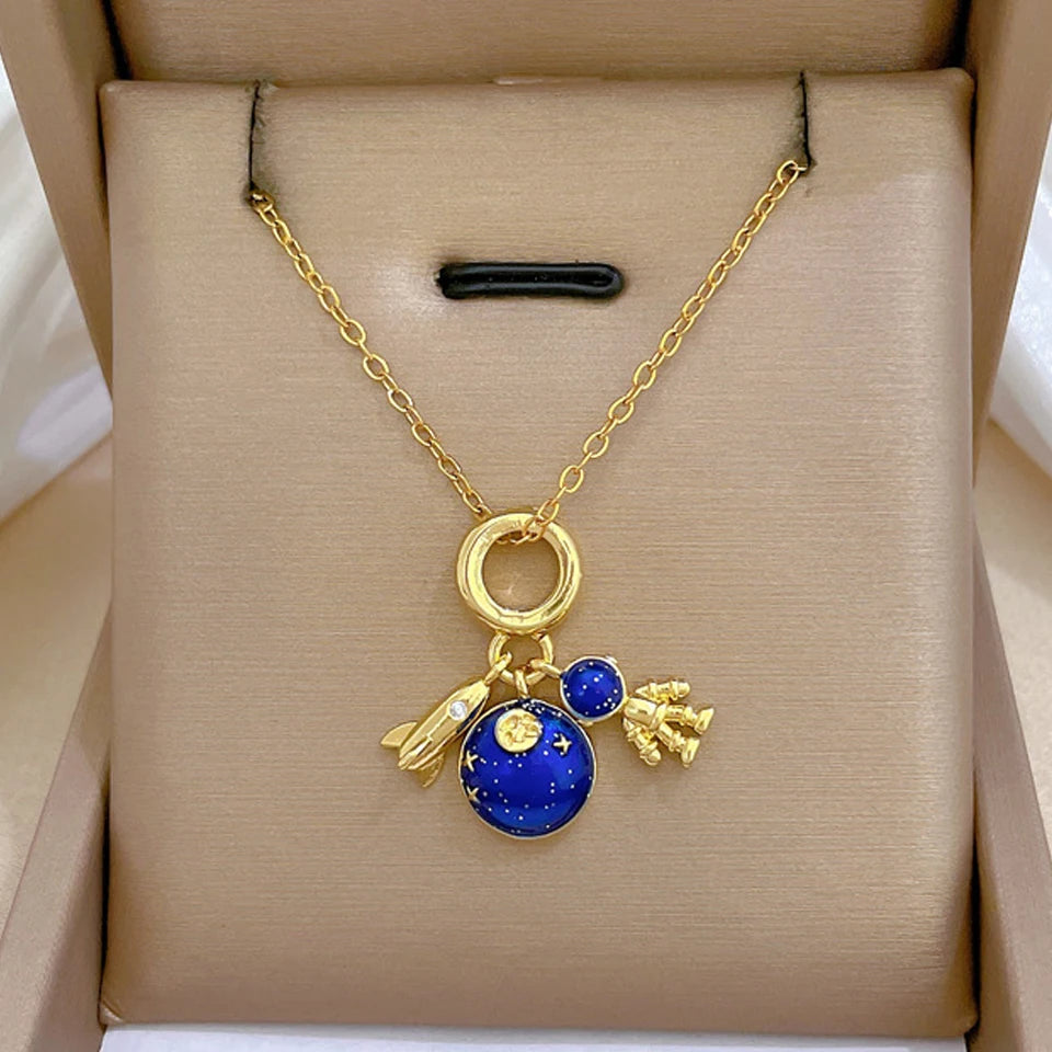 Lumière Celestial™ Titanium Steel Planet & Moon Pendant Necklace