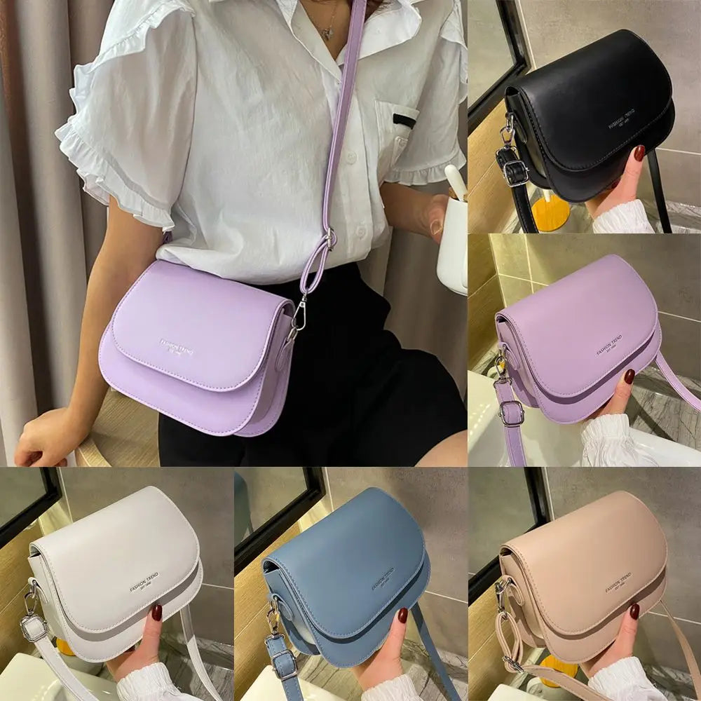 Women's Minimalist Solid Color Saddle Shoulder & Crossbody Flap Bag