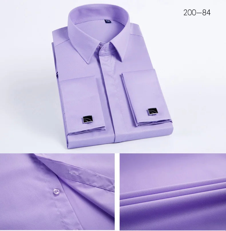 Men's Slim-Fit French Cuff Striped Business Dress Shirt
