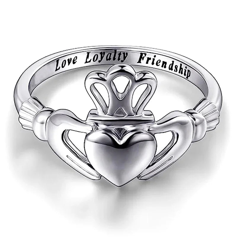 CAOSHI Hand by Hand Love Crown Design Friends Rings for Women Caved Letter "Love Loyalty Friendship" Women Jewelry Fancy Gift