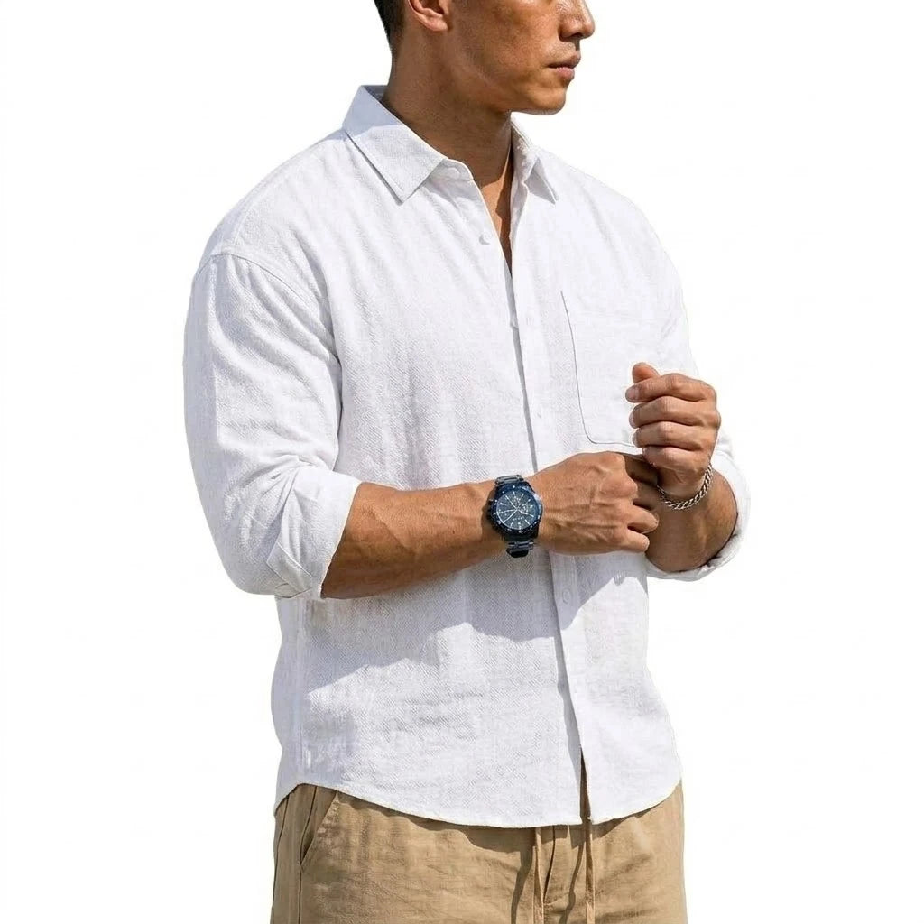 Men's Breathable Cotton-Linen Long Sleeve Button-Down Shirt