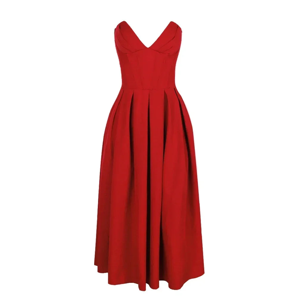Women's Strapless Fit-and-Flare Formal Party Maxi Dress
