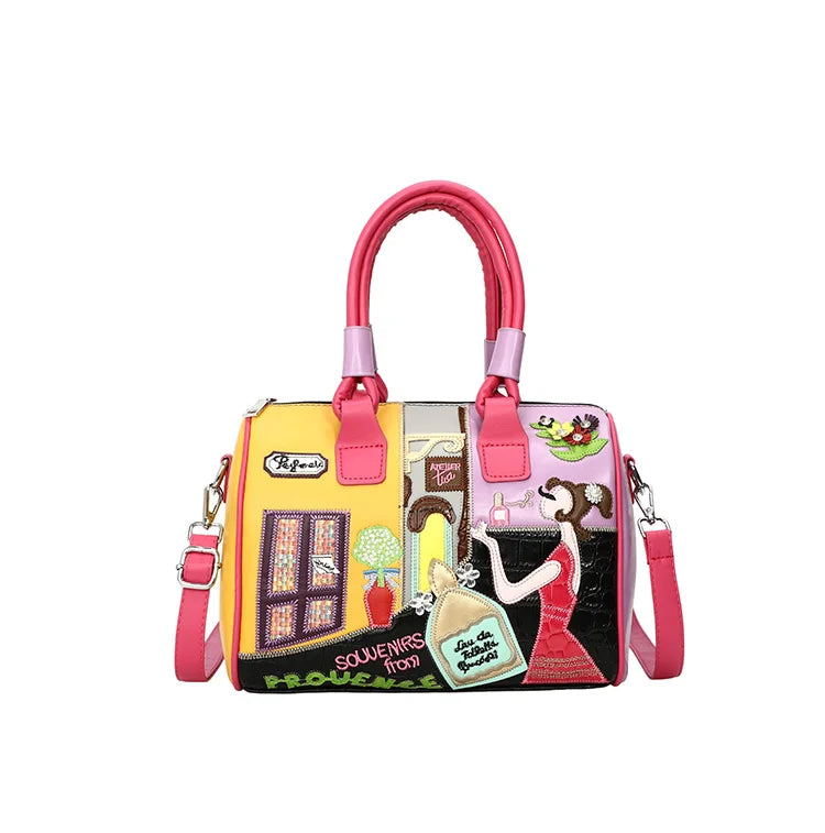 Women's Retro Patchwork Printed PU Leather Shoulder Bag