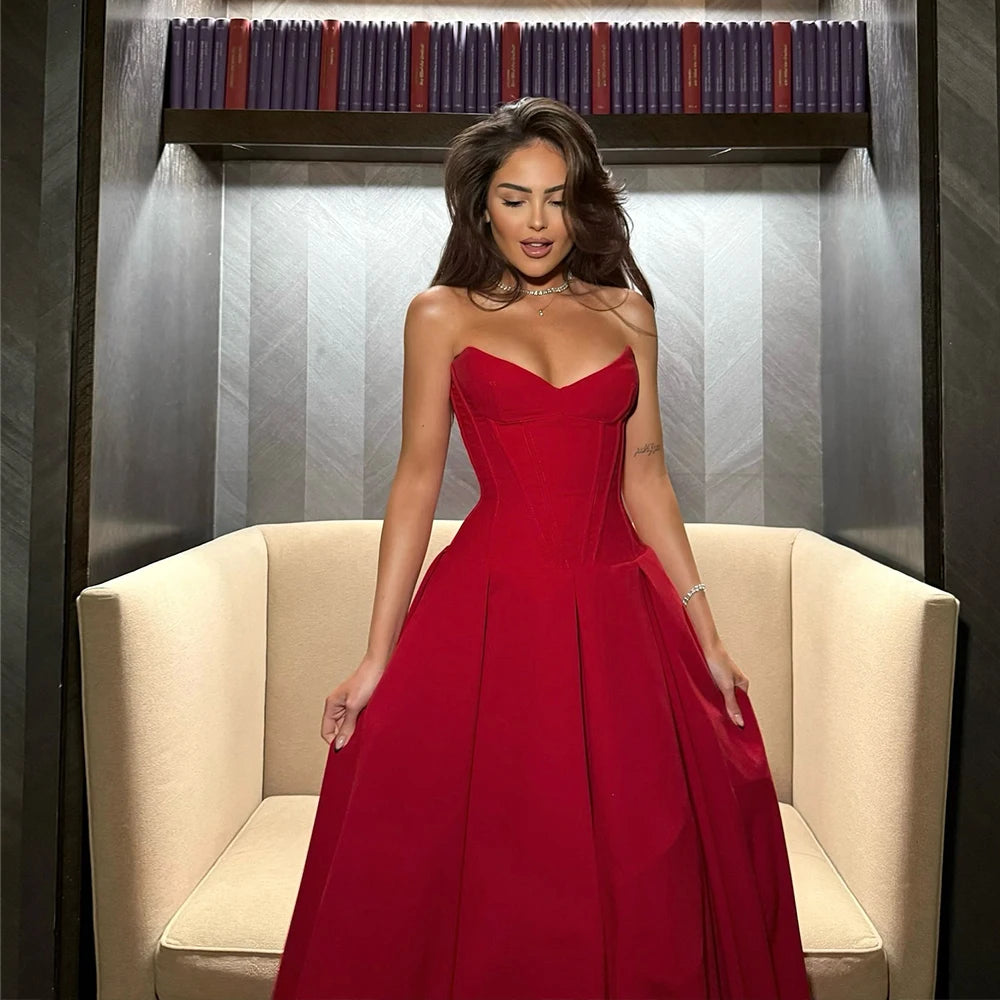 Women's Strapless Fit-and-Flare Formal Party Maxi Dress