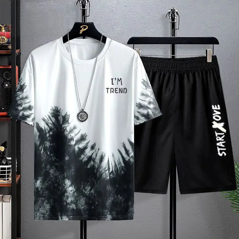 Men’s 2-Piece Printed T-Shirt & Shorts Gym Set – Quick-Dry Summer Workout Outfit