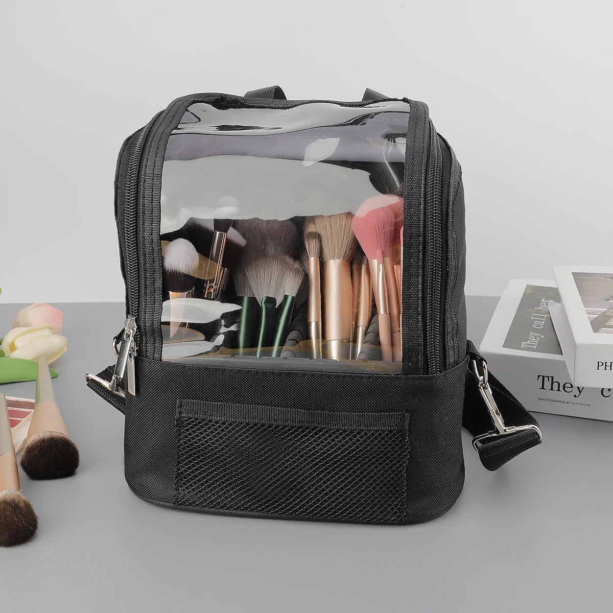 1 Pcs New Niche Makeup Bag Large Capacity Makeup Brush Storage Can Be Diagonal Cross Zipper Bag Portable Simple Wash Storage Bag