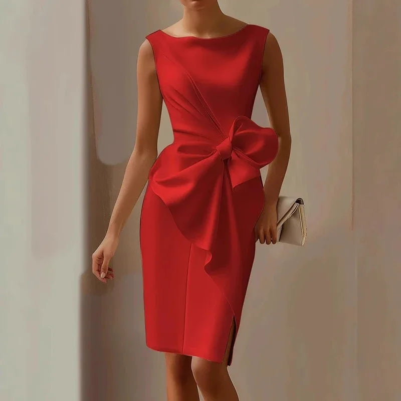Women's Elegant Bowknot Ruffle Sleeveless Bodycon Party Dress