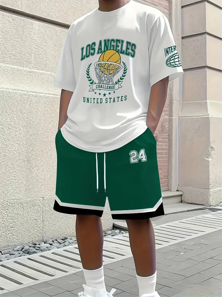 Men's Paisley 3D Print T-Shirt & Drawstring Shorts Set