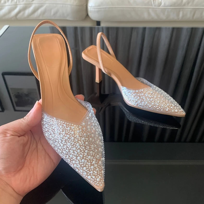 Women's Elegant Pearl-Decorated Slingback High Heel Pumps