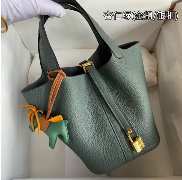 Women's Genuine Leather Designer Bucket Handbag (18cm / 22cm)