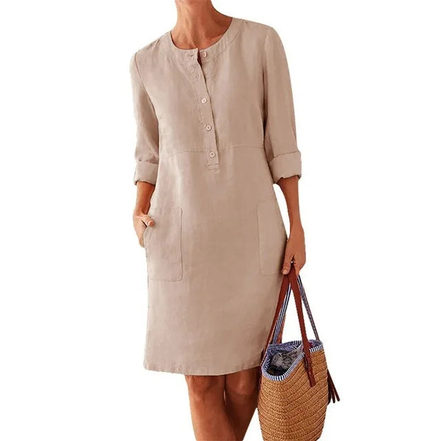Women's Summer Long Maxi Dr Cotton Casual plus Size Street Sle Splice Loose Waist ort Sve V-Ne  Color