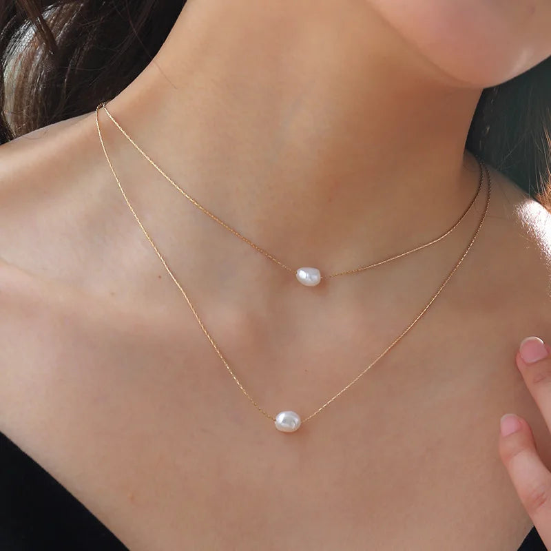 Lumière Chic™ Double-Layer Gold Snake Chain & Imitation Pearl Choker Necklace