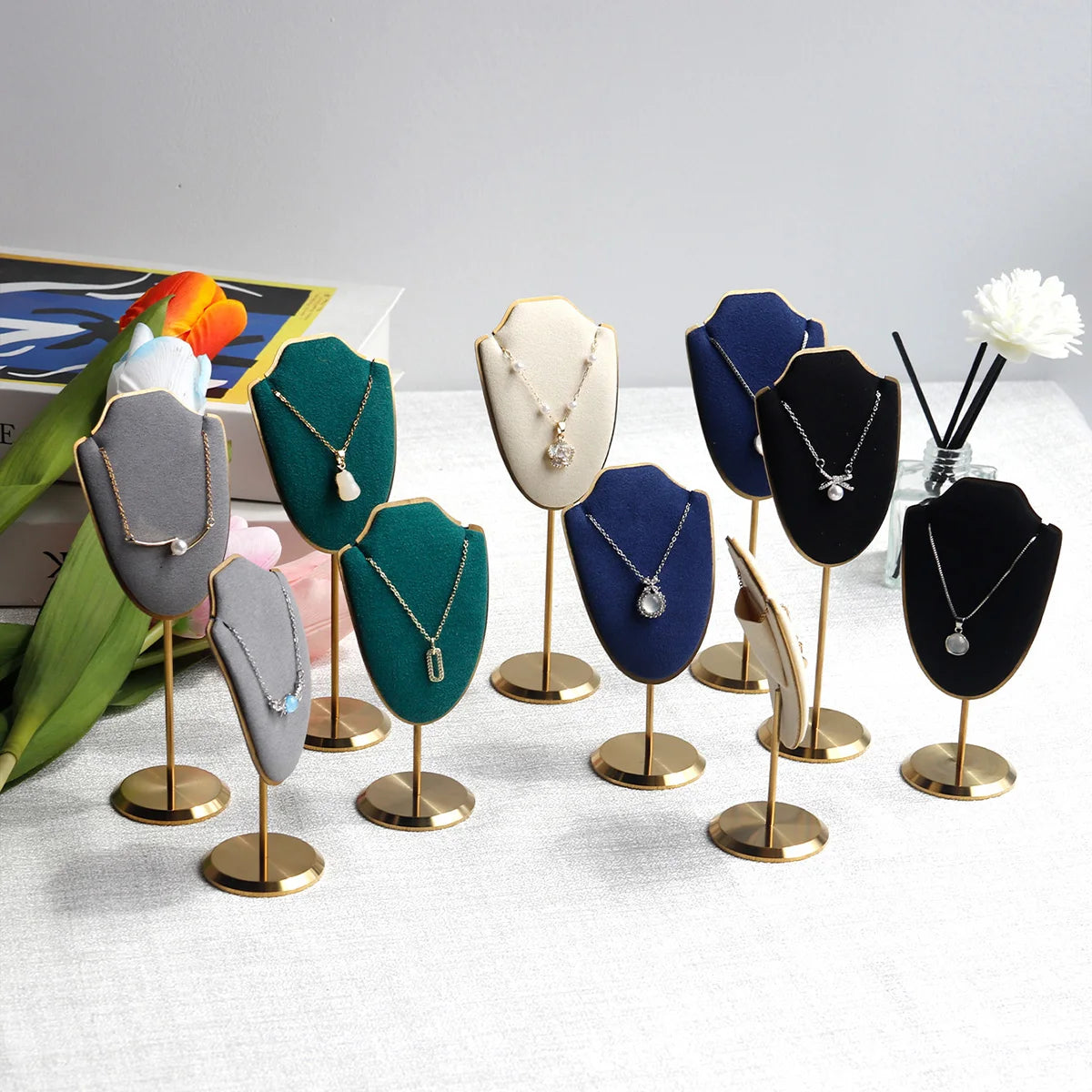 Mini Necklace Display Stand & Velvet Jewelry Bust Rack