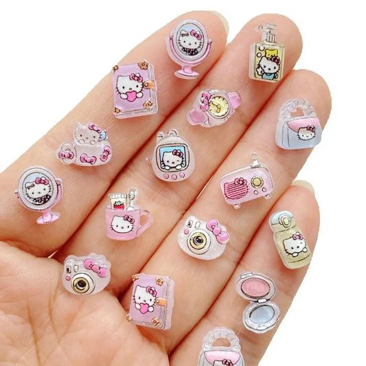 CharmCraft™ 50-Piece Mixed Resin Rhinestone Charms – Kitten, Mirror & Camera Nail Art Decorations