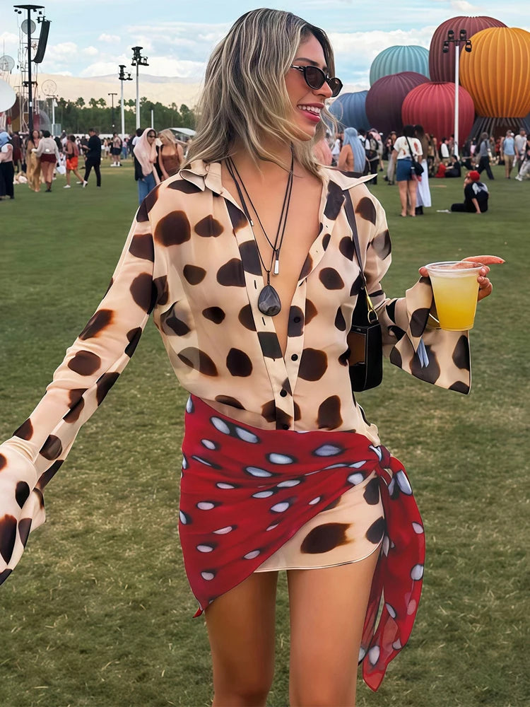 Women's Animal Print V-Neck Ruched Drawstring Slip Maxi Dress