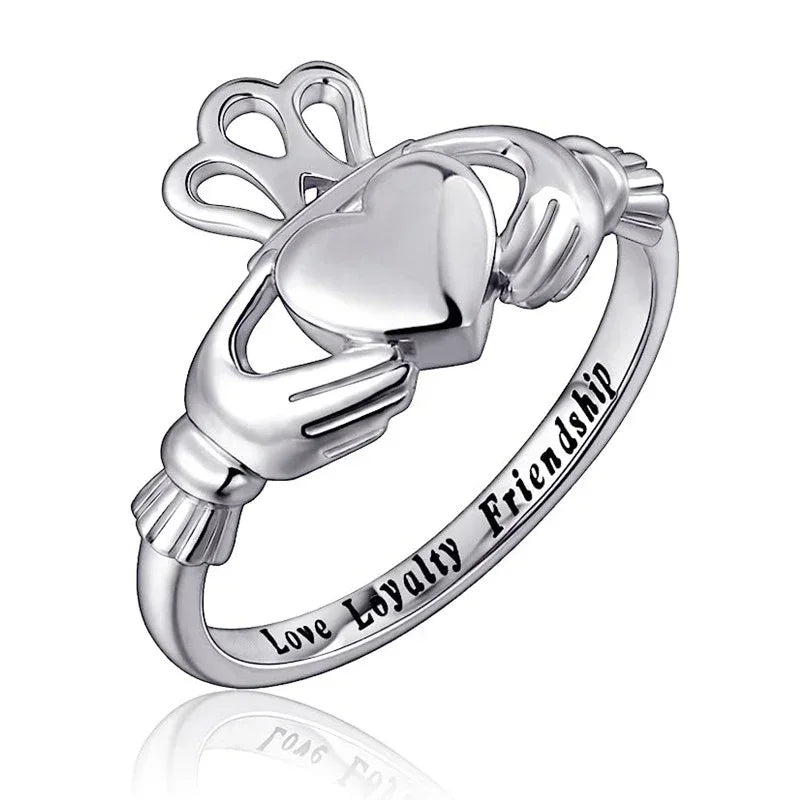 CAOSHI Hand by Hand Love Crown Design Friends Rings for Women Caved Letter "Love Loyalty Friendship" Women Jewelry Fancy Gift
