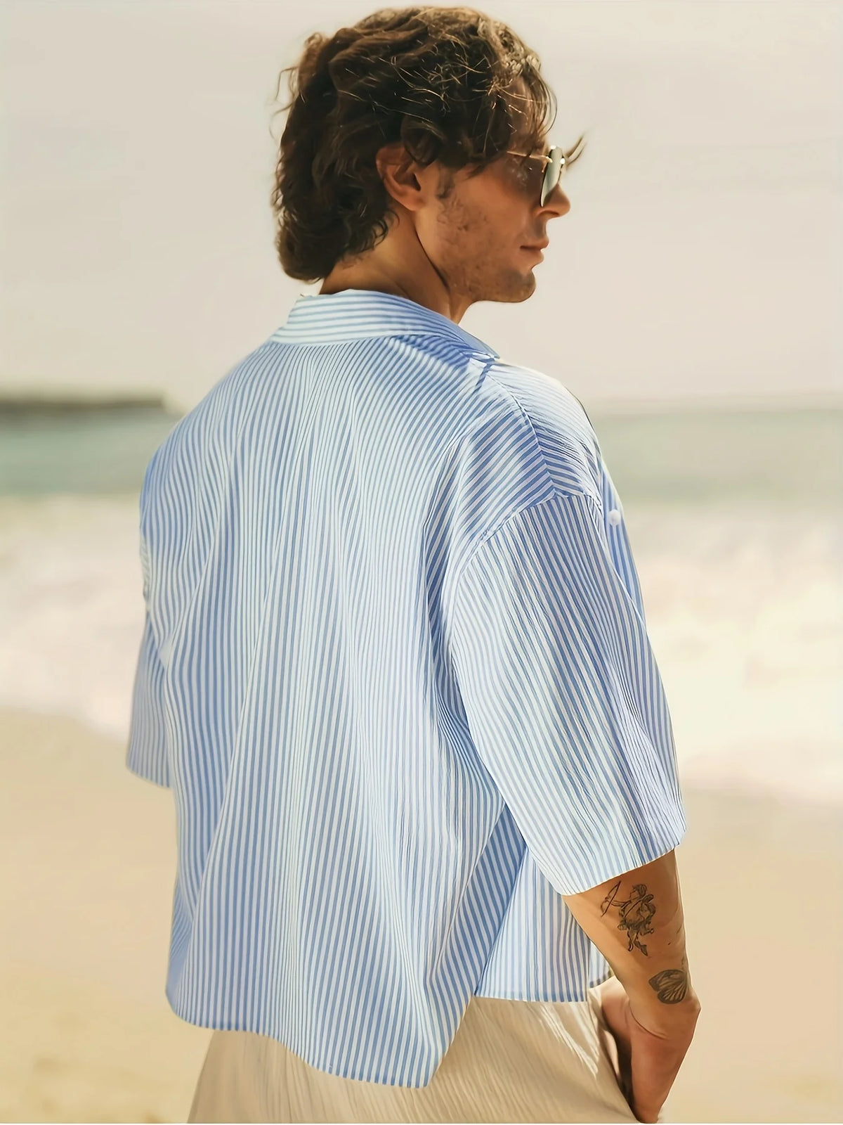 Men's Casual Striped Short-Sleeve Button-Down Shirt