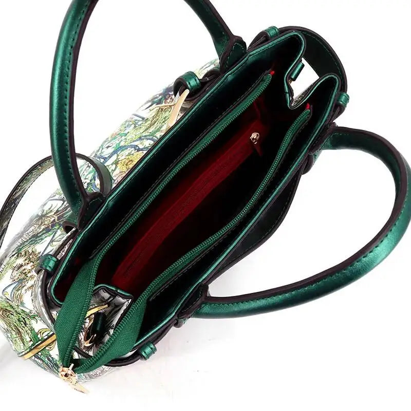 Women's Jungle Pattern Large Capacity Crossbody & Shoulder Bag with Logo Belt