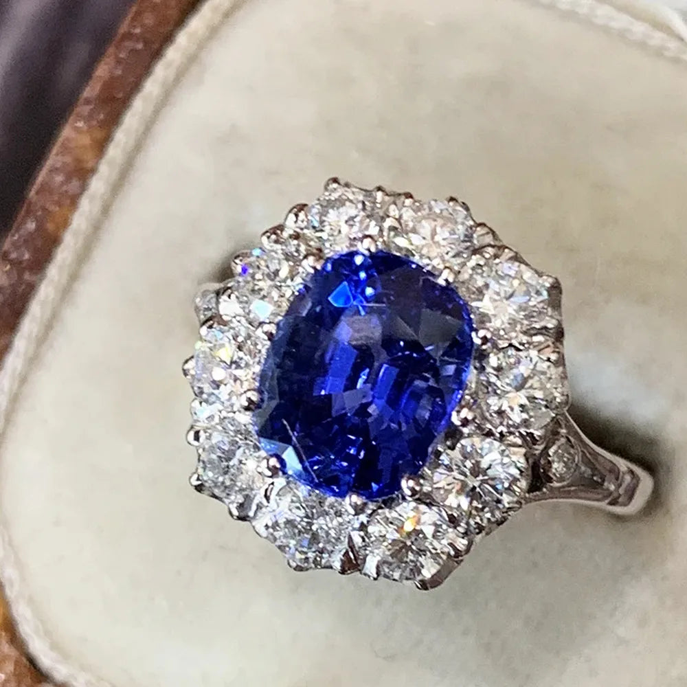 Women's Blue Cubic Zirconia Cushion-Cut Statement Ring