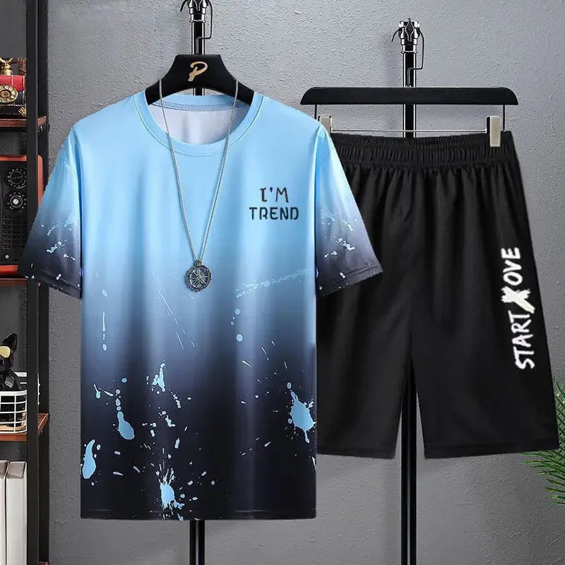 Men’s 2-Piece Printed T-Shirt & Shorts Gym Set – Quick-Dry Summer Workout Outfit