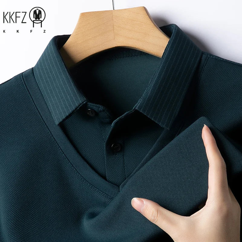 Men’s Long-Sleeve Layered Look Polo Shirt – Business Casual Versatile Top