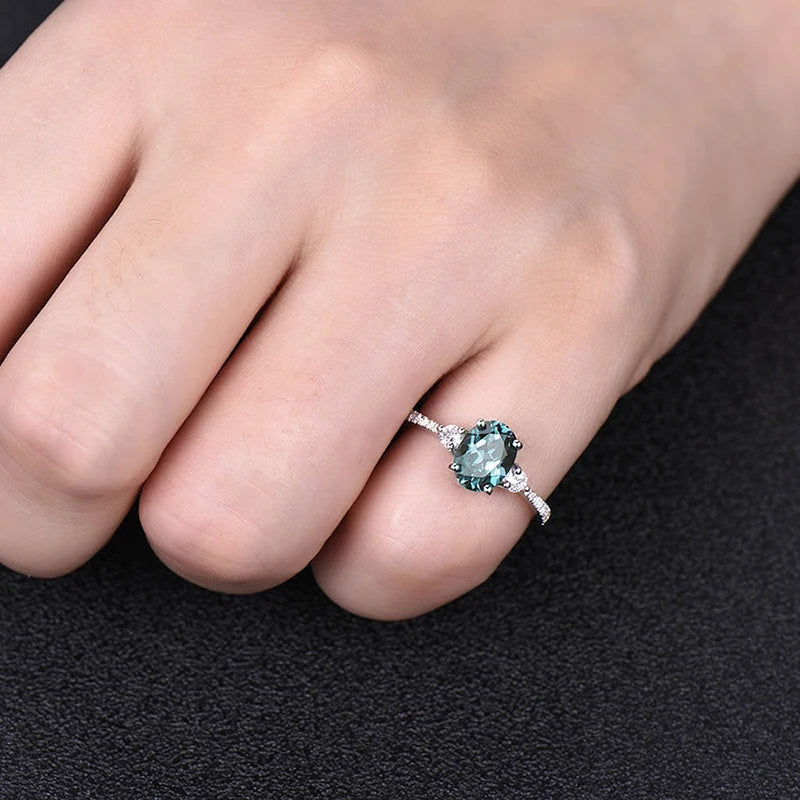 Women's Elegant Oval Blue CZ Statement Ring